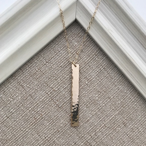 14K Gold Filled Textured Vertical Bar Necklace - Picture 2 of 6